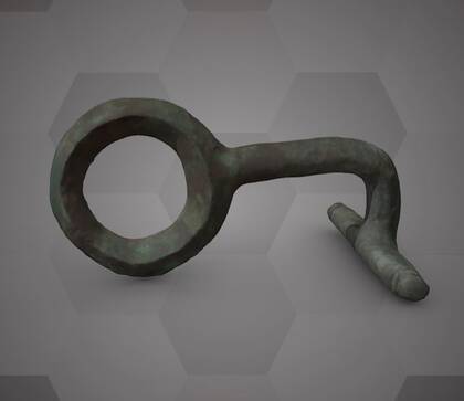 Picture of the 3D model of a bronze reins hook