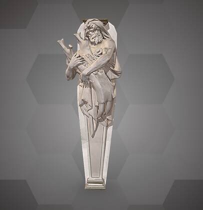 Image of the 3D Model of a Figure holding a Deinotherium jawbone