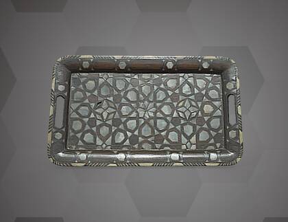 Image of the 3D Model of a wooden tray with mother-of-pearl inlays