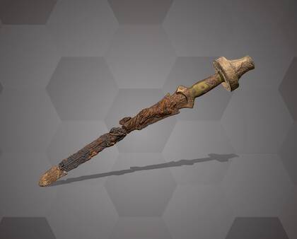 Picture of the 3D model of an iron sword that consists of four pieces of blade and the handle